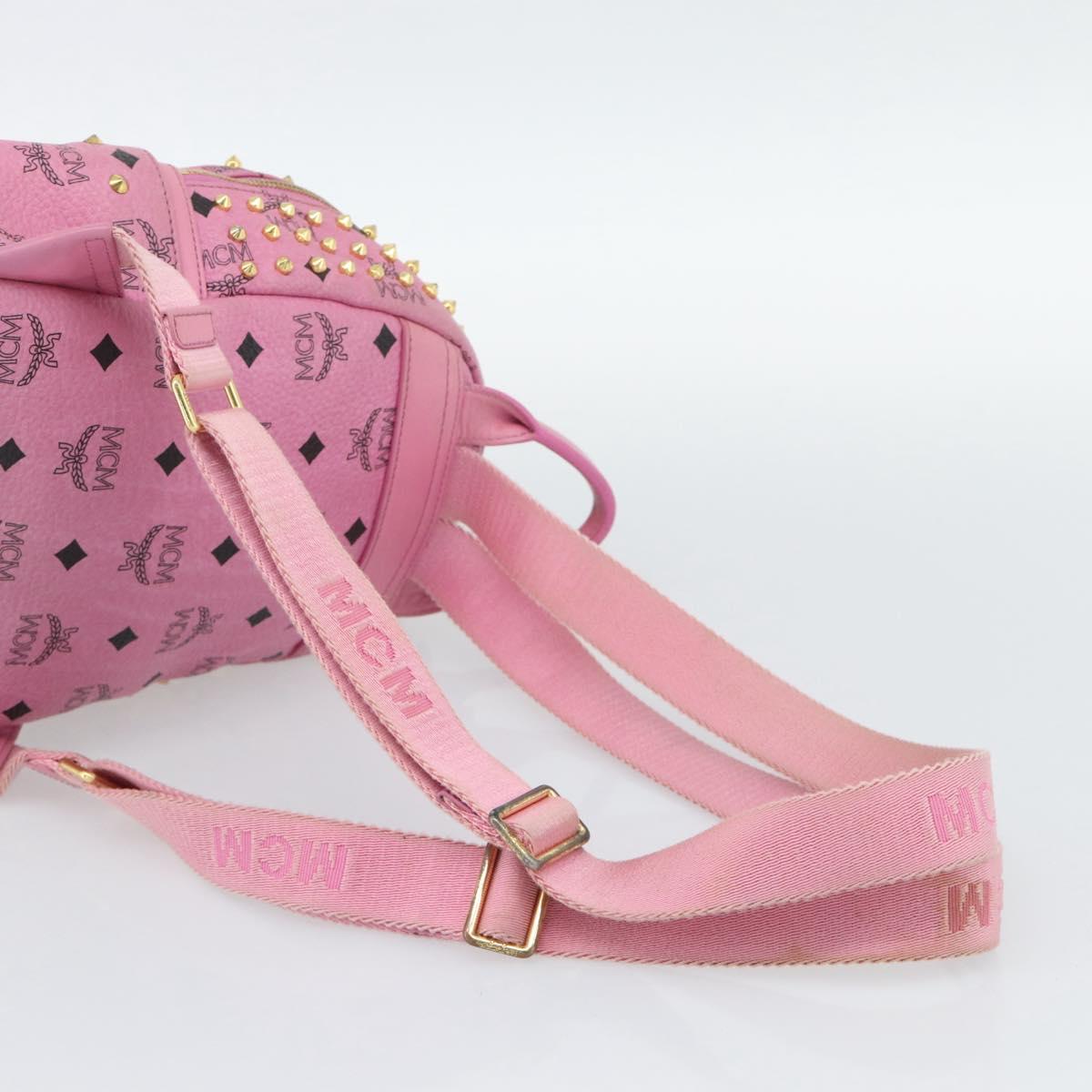 MCM Vicetos Logogram Studs Backpack Leather Pink Gold Auth 190946