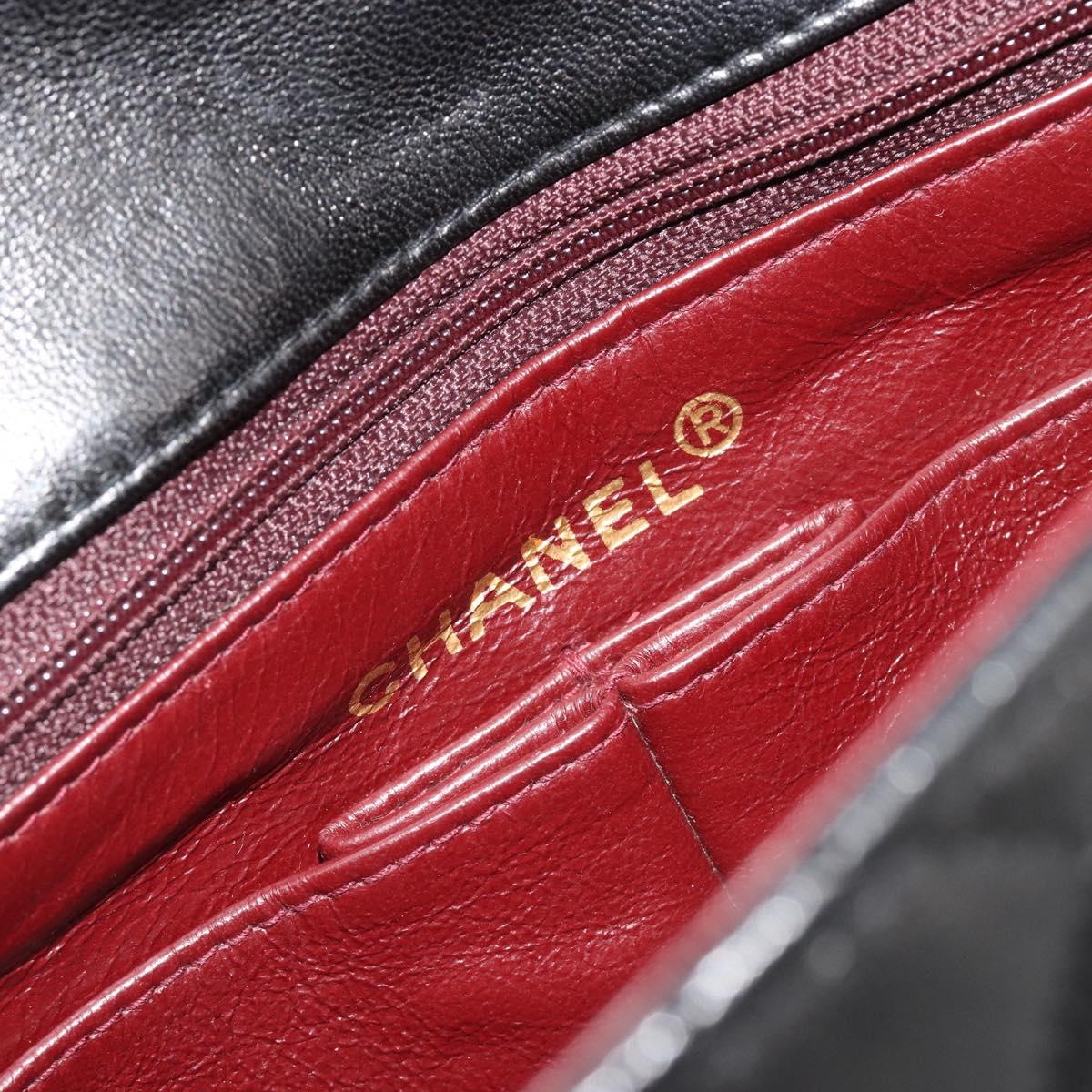 CHANEL Matelasse 20 Chain Shoulder Bag Lamb Skin Black Gold CC Auth 190950SAM