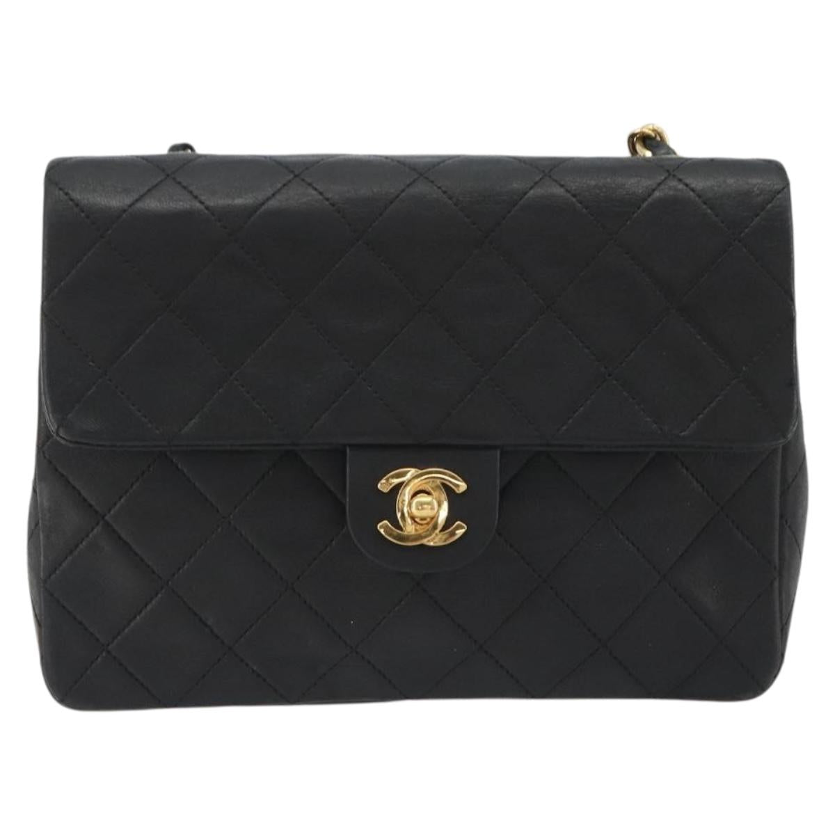 CHANEL Matelasse 20 Chain Shoulder Bag Lamb Skin Black Gold CC Auth 190950SAM