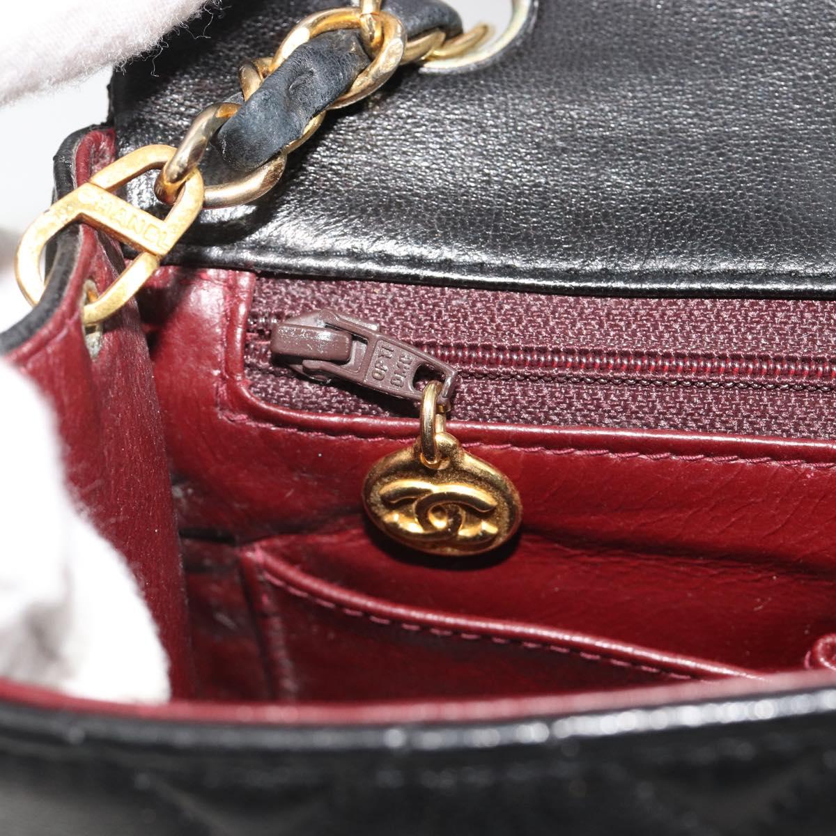 CHANEL Matelasse 20 Chain Shoulder Bag Lamb Skin Black Gold CC Auth 190950SAM