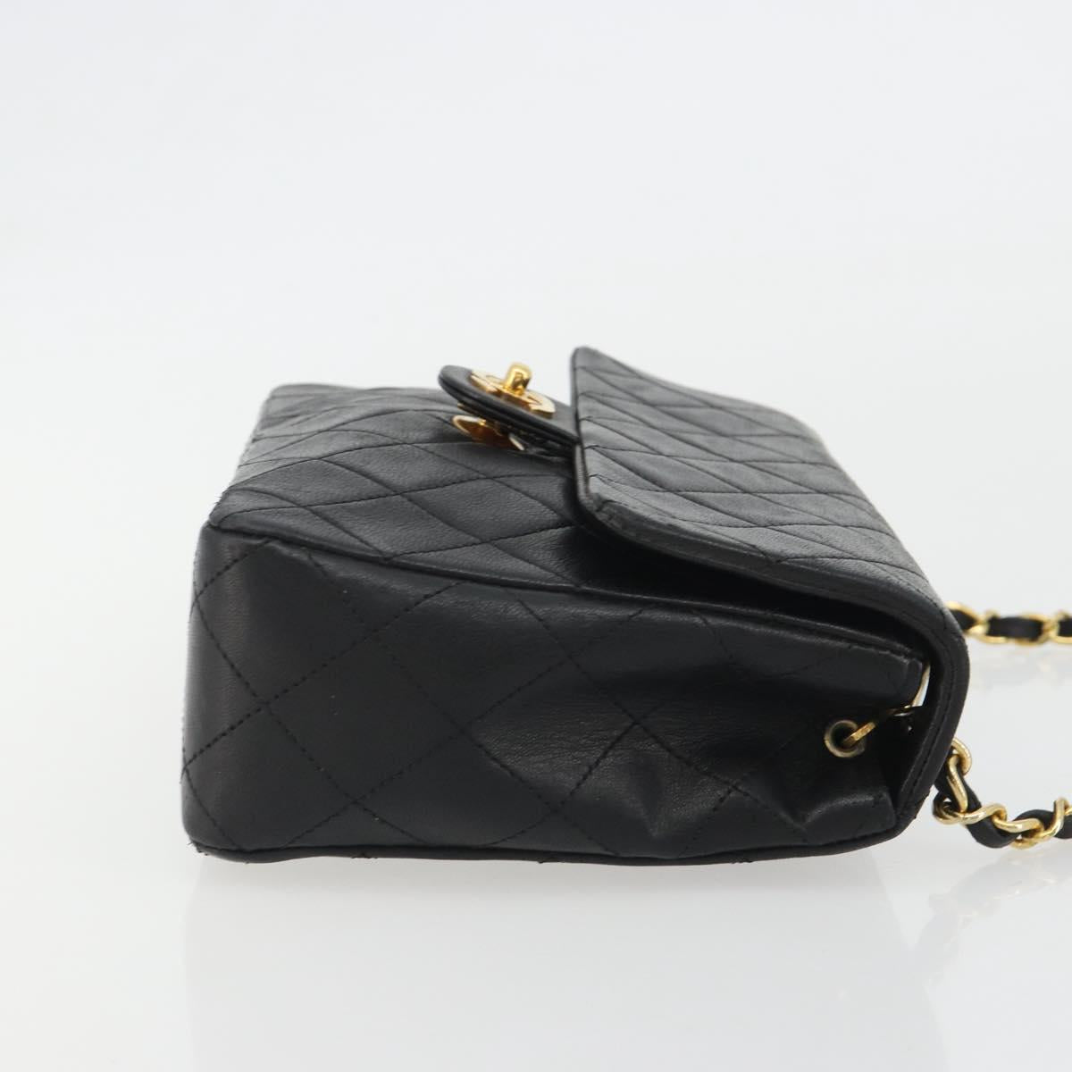 CHANEL Matelasse 20 Chain Shoulder Bag Lamb Skin Black Gold CC Auth 190950SAM