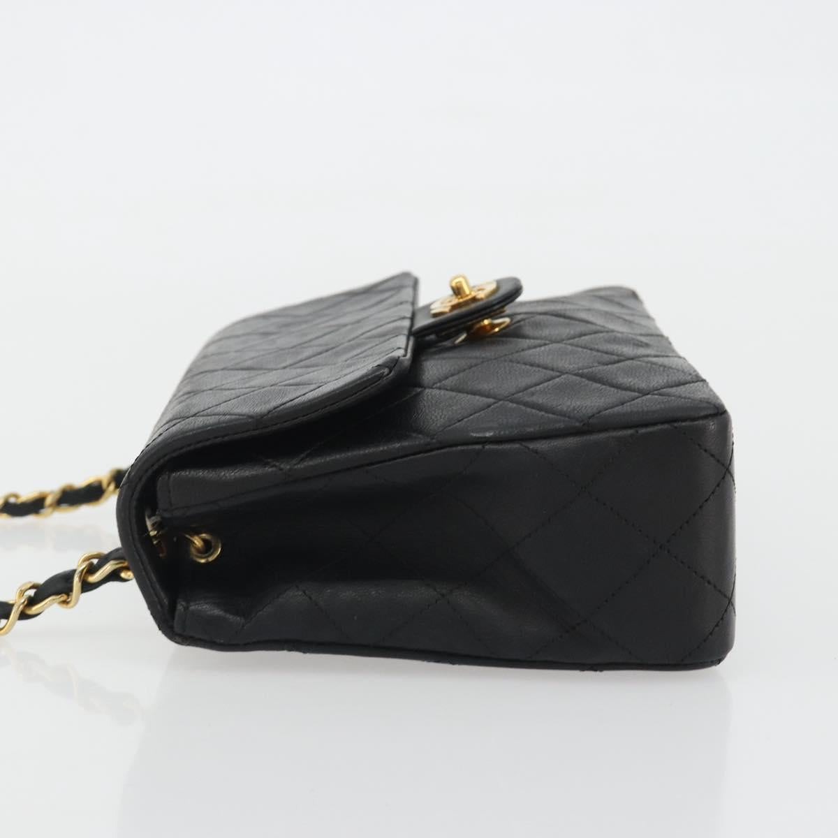 CHANEL Matelasse 20 Chain Shoulder Bag Lamb Skin Black Gold CC Auth 190950SAM