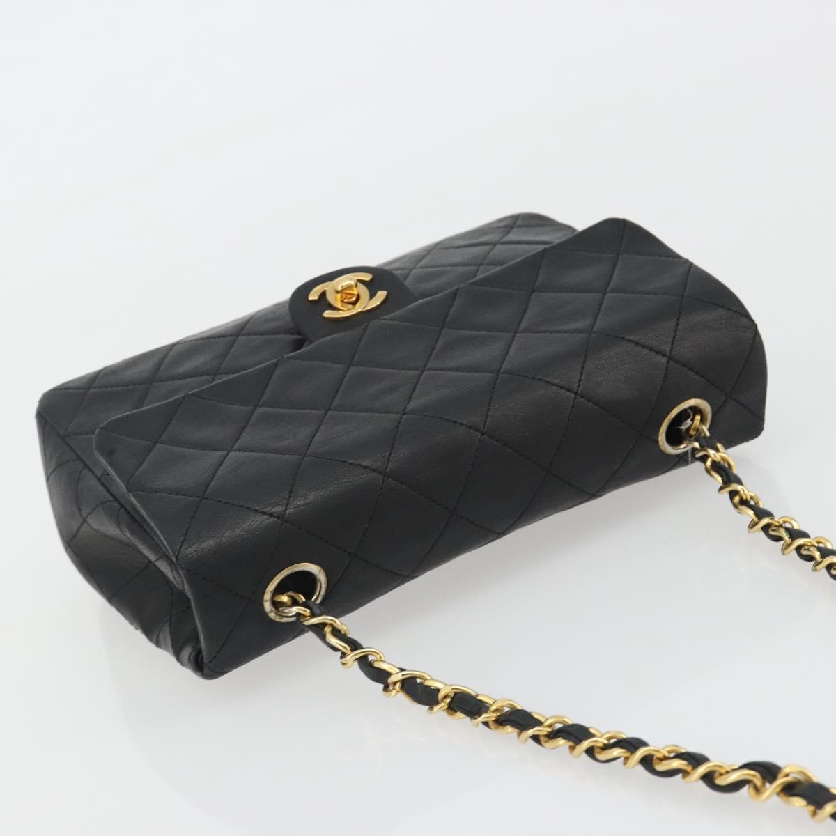 CHANEL Matelasse 20 Chain Shoulder Bag Lamb Skin Black Gold CC Auth 190950SAM