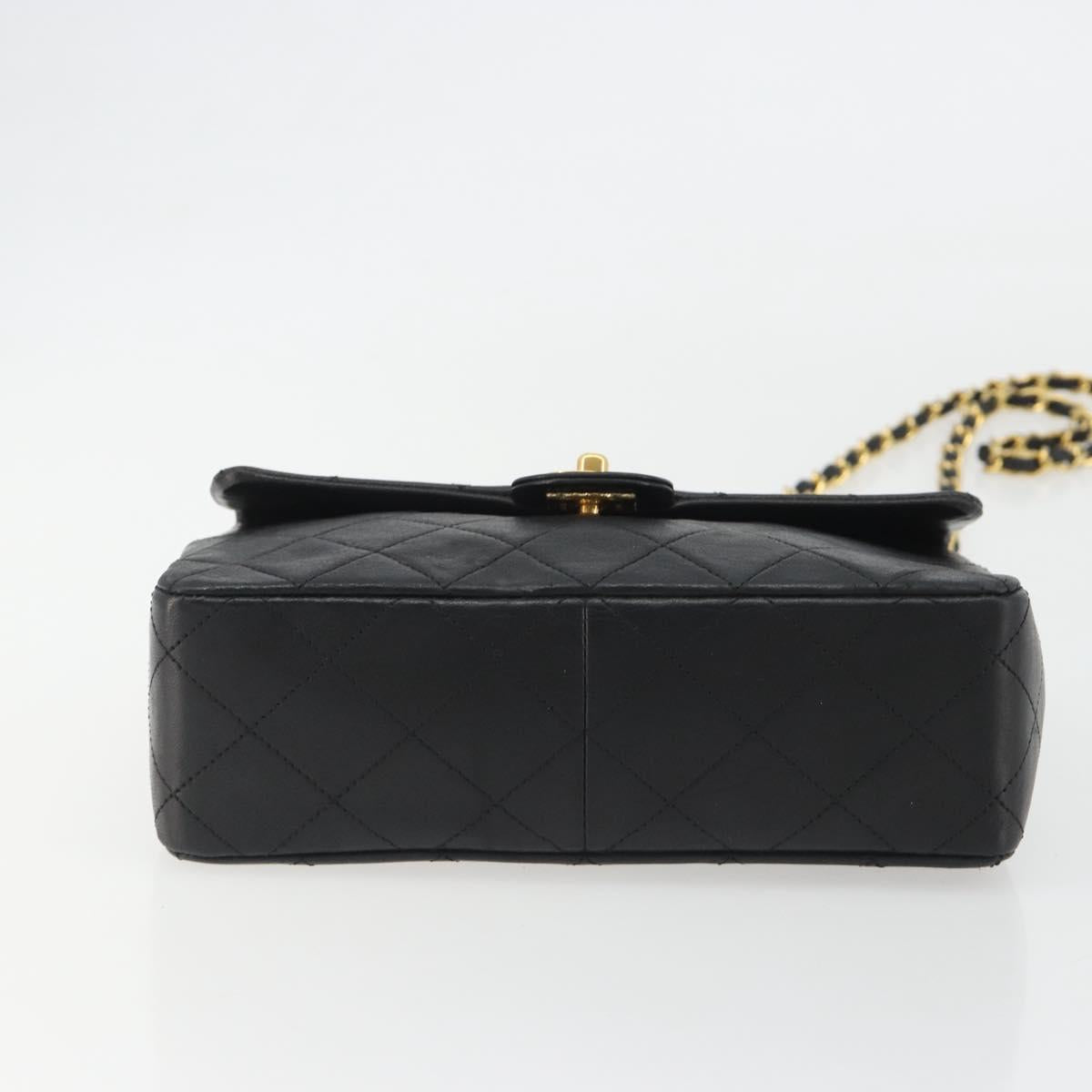 CHANEL Matelasse 20 Chain Shoulder Bag Lamb Skin Black Gold CC Auth 190950SAM