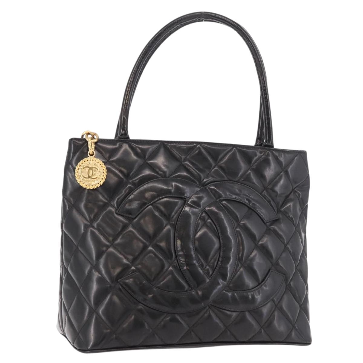 CHANEL Reissue Tote Bag Patent Black Gold CC Auth 190951