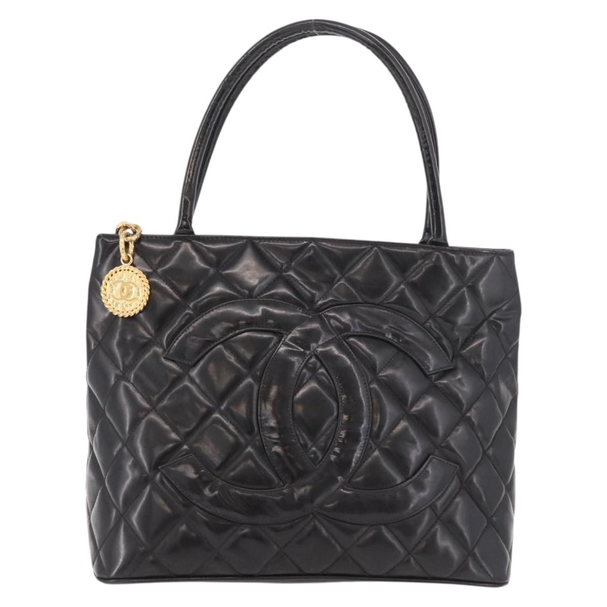 CHANEL Reissue Tote Bag Patent Black Gold CC Auth 190951