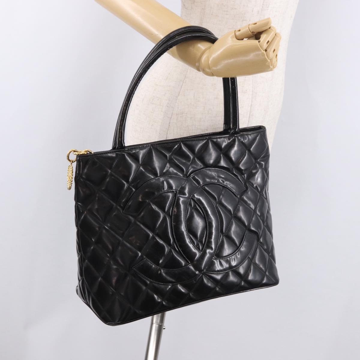 CHANEL Reissue Tote Bag Patent Black Gold CC Auth 190951