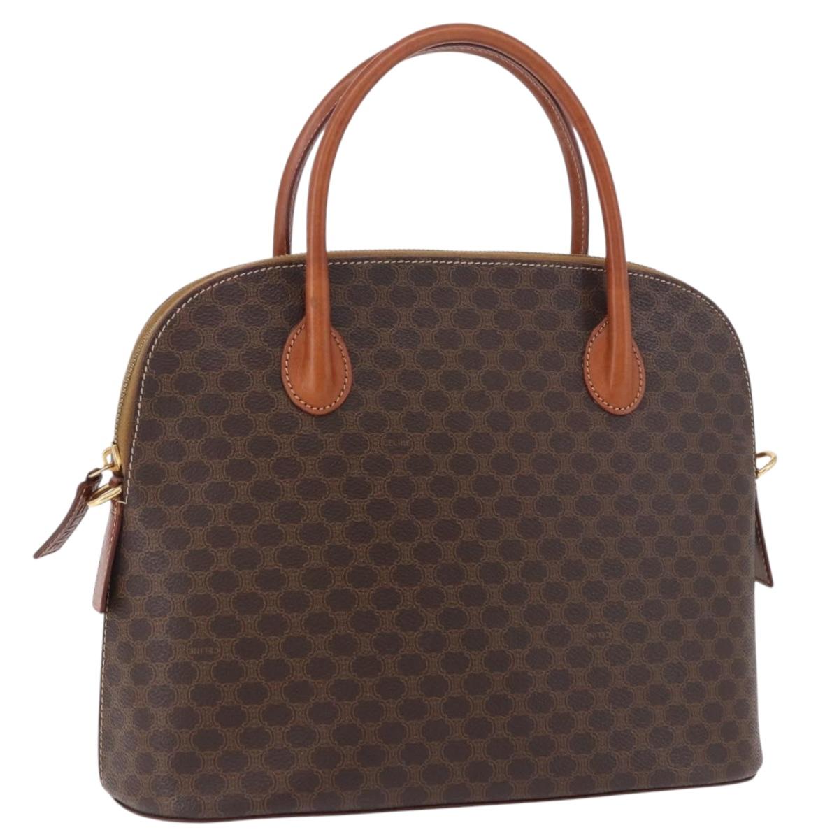CELINE Macadam Hand Bag PVC Leather Brown Gold Auth 190952A