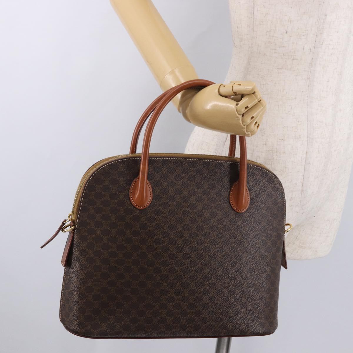 CELINE Macadam Hand Bag PVC Leather Brown Gold Auth 190952A