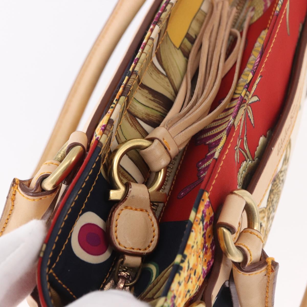 Salvatore Ferragamo Hand Bag Canvas Multicolor Gold Auth 190954