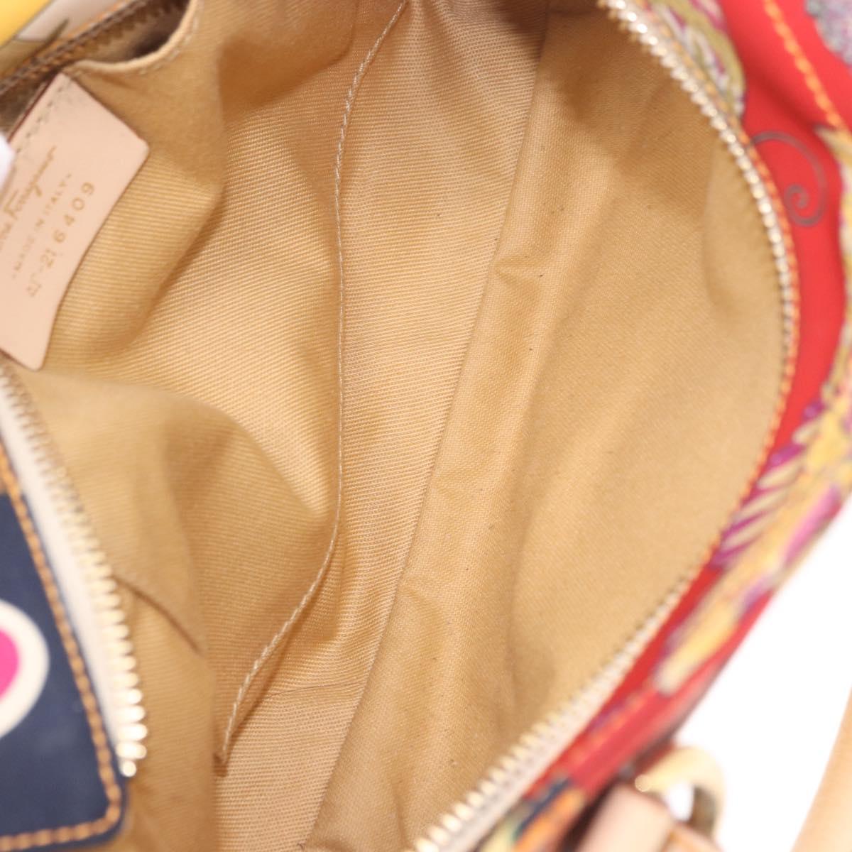 Salvatore Ferragamo Hand Bag Canvas Multicolor Gold Auth 190954