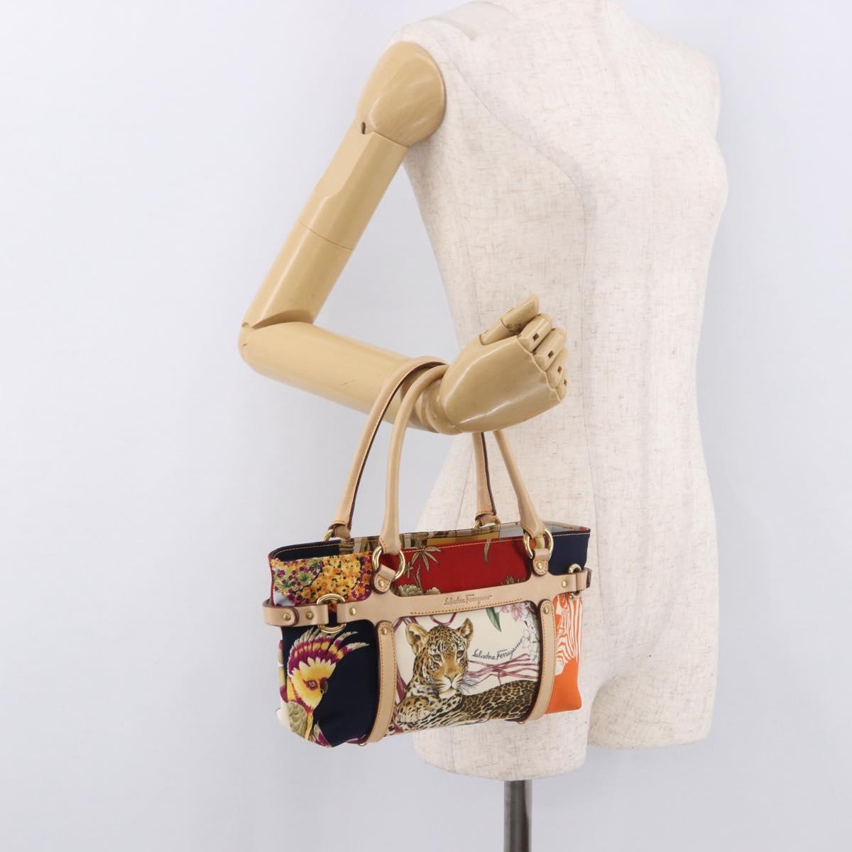 Salvatore Ferragamo Hand Bag Canvas Multicolor Gold Auth 190954