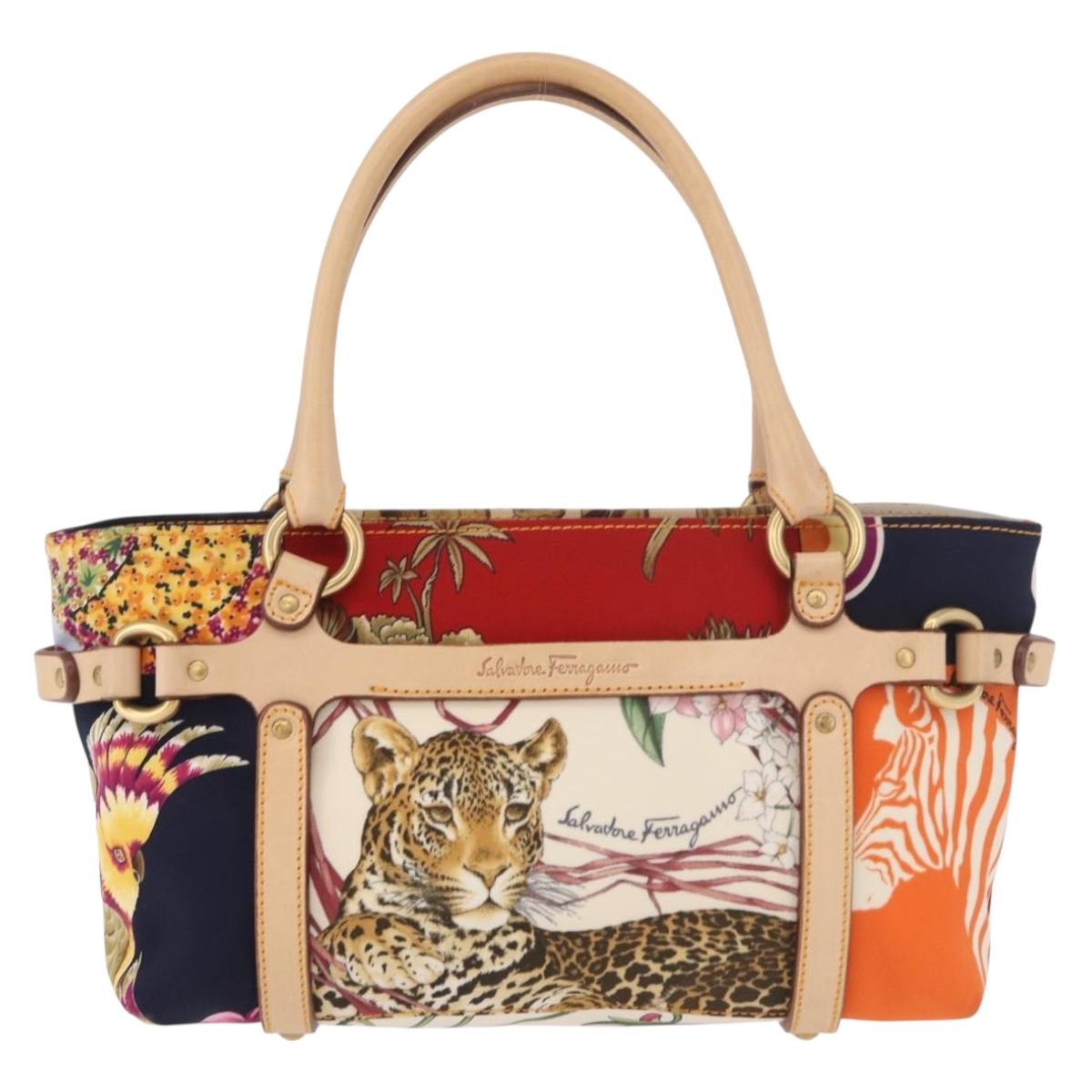 Salvatore Ferragamo Hand Bag Canvas Multicolor Gold Auth 190954