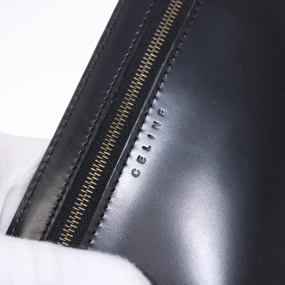 CELINE Macadam Hand Bag PVC Leather Black Gold Auth 190956A