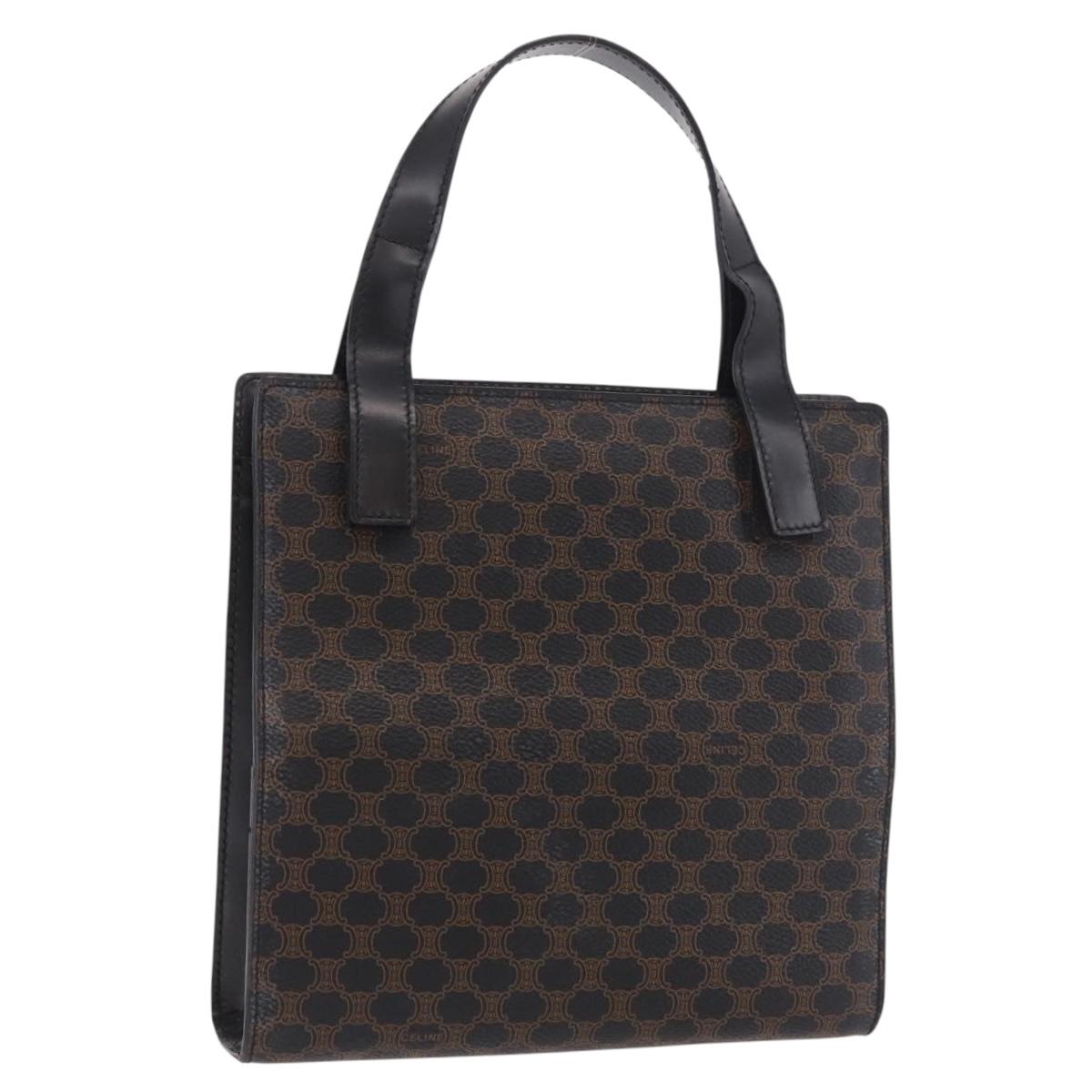 CELINE Macadam Hand Bag PVC Leather Black Gold Auth 190956A