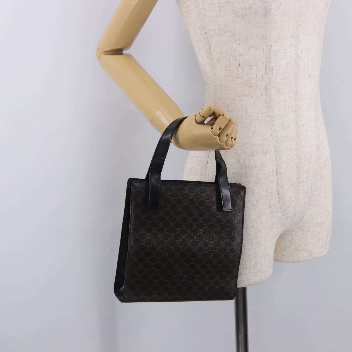 CELINE Macadam Hand Bag PVC Leather Black Gold Auth 190956A