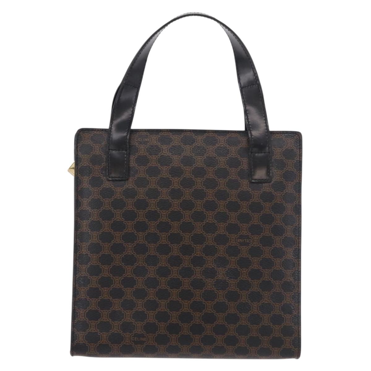 CELINE Macadam Hand Bag PVC Leather Black Gold Auth 190956A