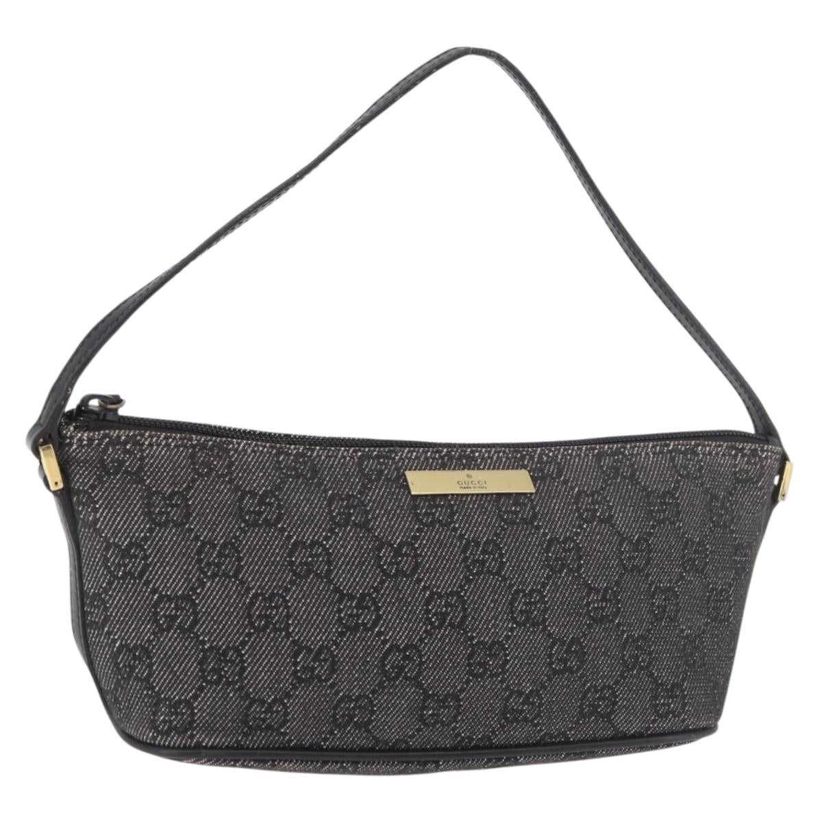 GUCCI GG Canvas Accessory Pouch Black Gold 07198 Auth 190961A