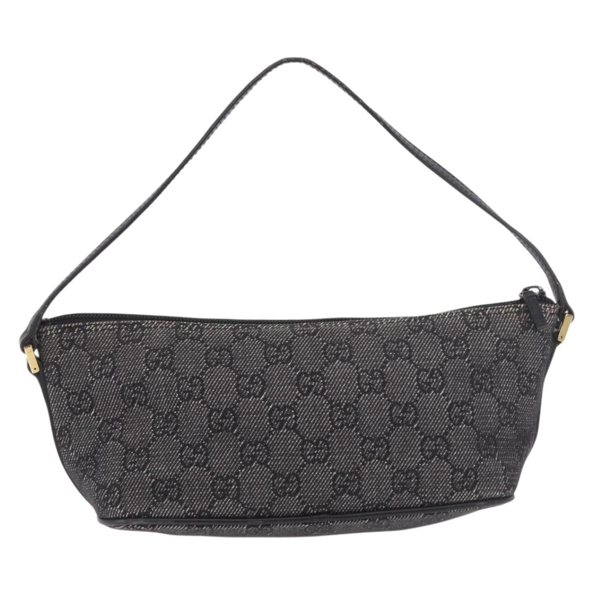 GUCCI GG Canvas Accessory Pouch Black Gold 07198 Auth 190961A