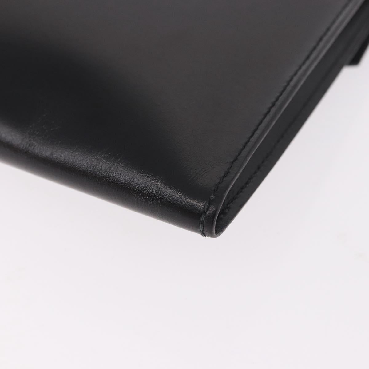 HERMES Pochetto Rio Clutch Bag Leather Black Gold Auth 190962M