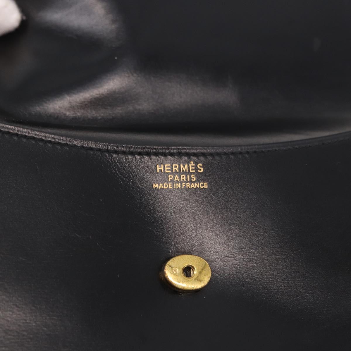 HERMES Pochetto Rio Clutch Bag Leather Black Gold Auth 190962M