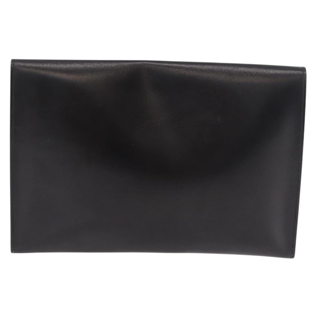 HERMES Pochetto Rio Clutch Bag Leather Black Gold Auth 190962M