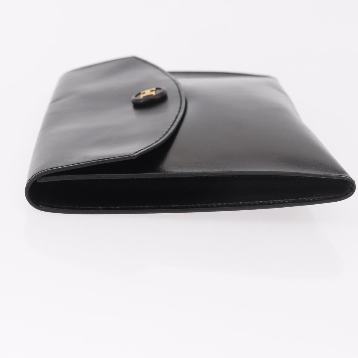 HERMES Pochetto Rio Clutch Bag Leather Black Gold Auth 190962M