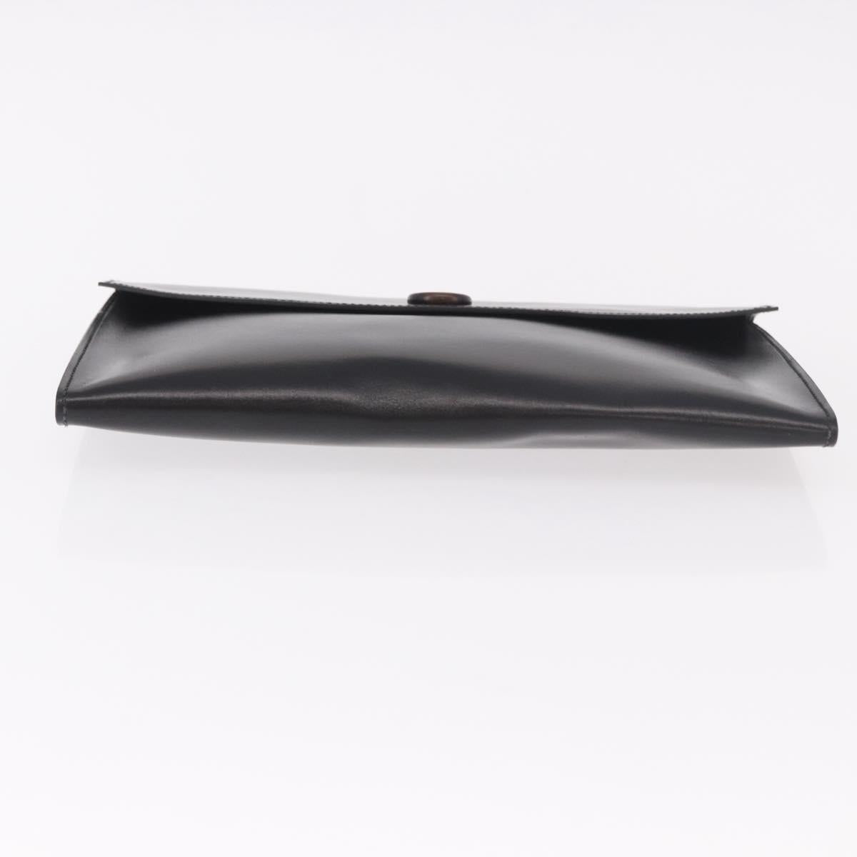 HERMES Pochetto Rio Clutch Bag Leather Black Gold Auth 190962M
