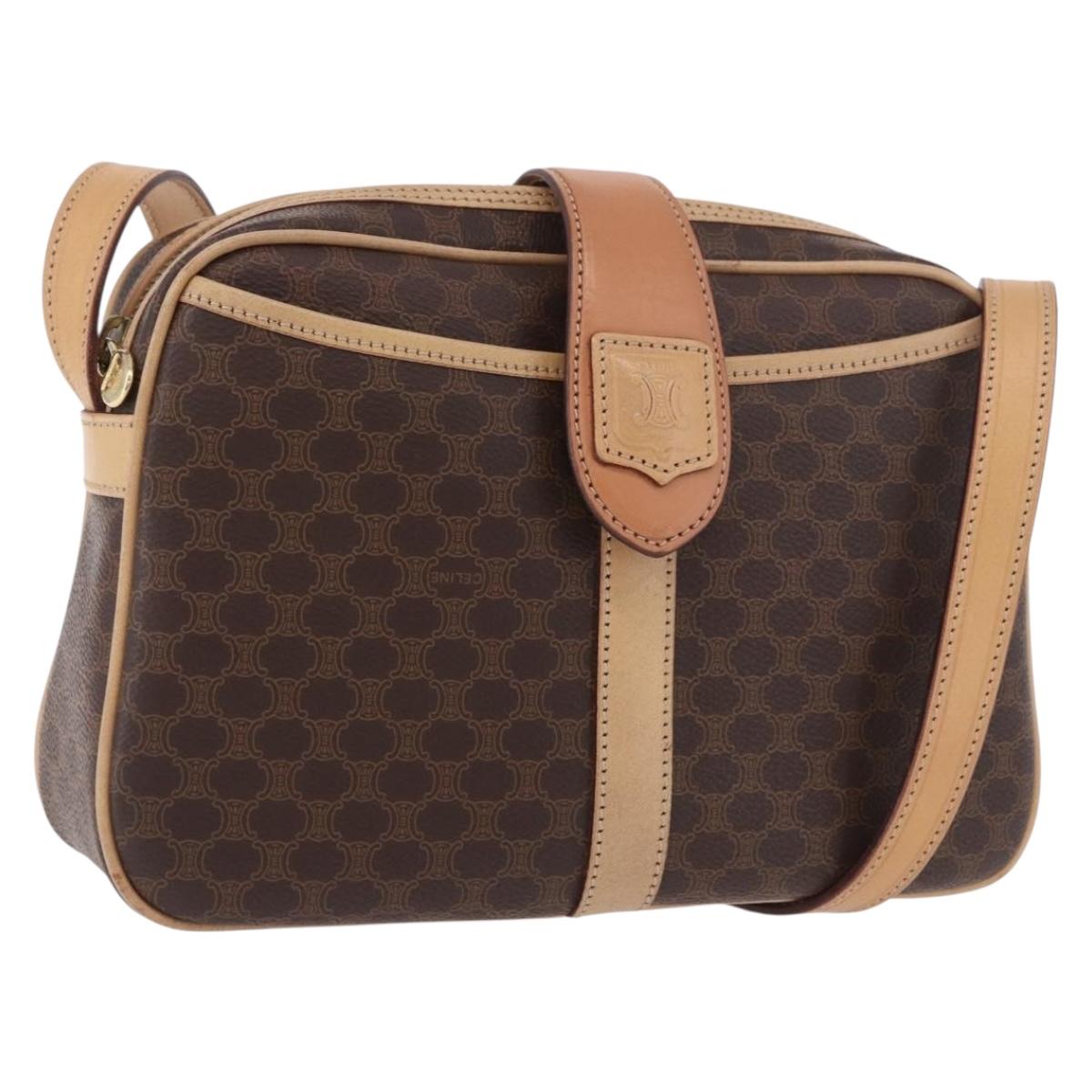 CELINE Macadam Shoulder Bag PVC Leather Brown Gold Auth 190963A