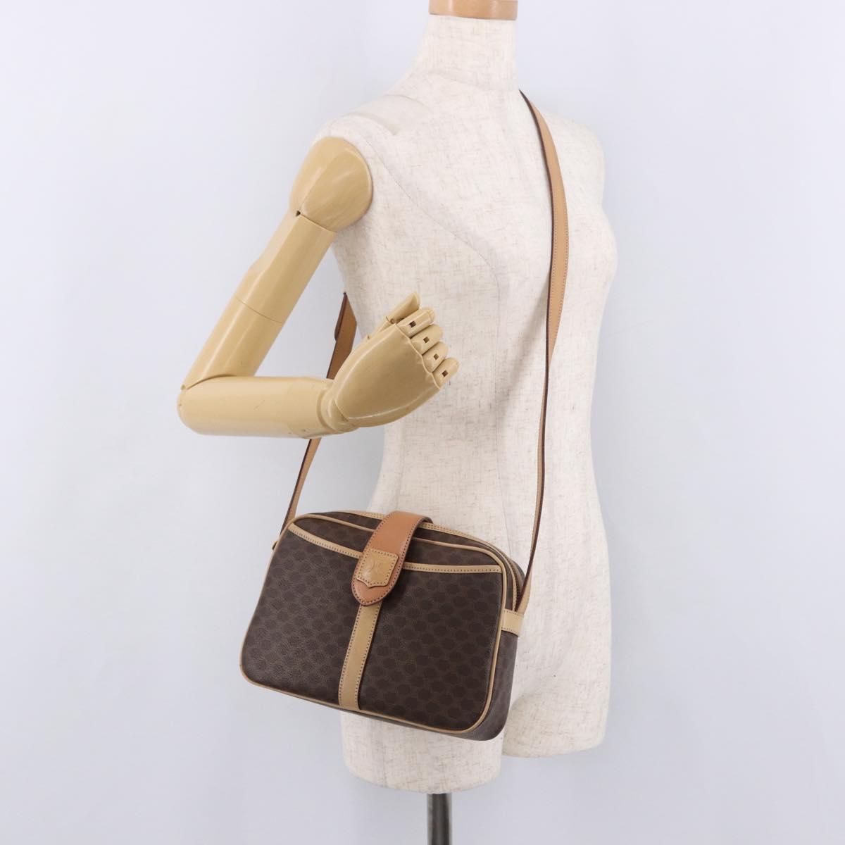 CELINE Macadam Shoulder Bag PVC Leather Brown Gold Auth 190963A