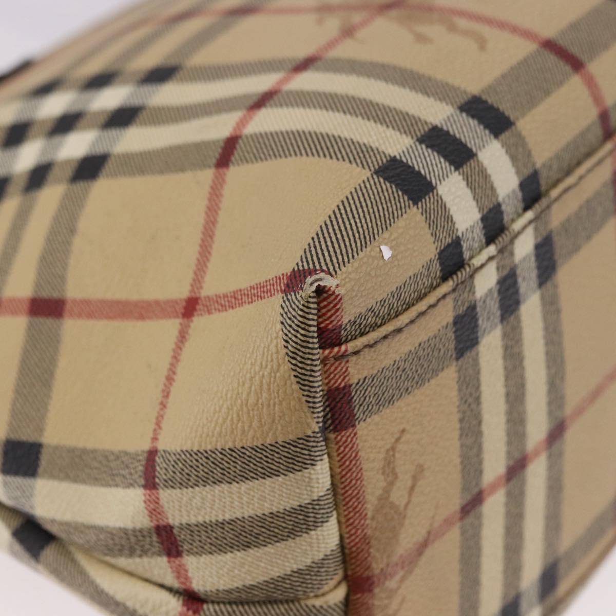 BURBERRY Nova Check Tote Bag PVC Leather Beige Silver Auth 190964