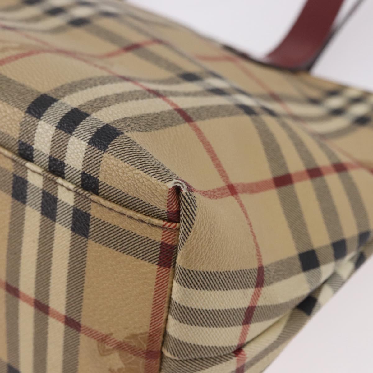 BURBERRY Nova Check Tote Bag PVC Leather Beige Silver Auth 190964