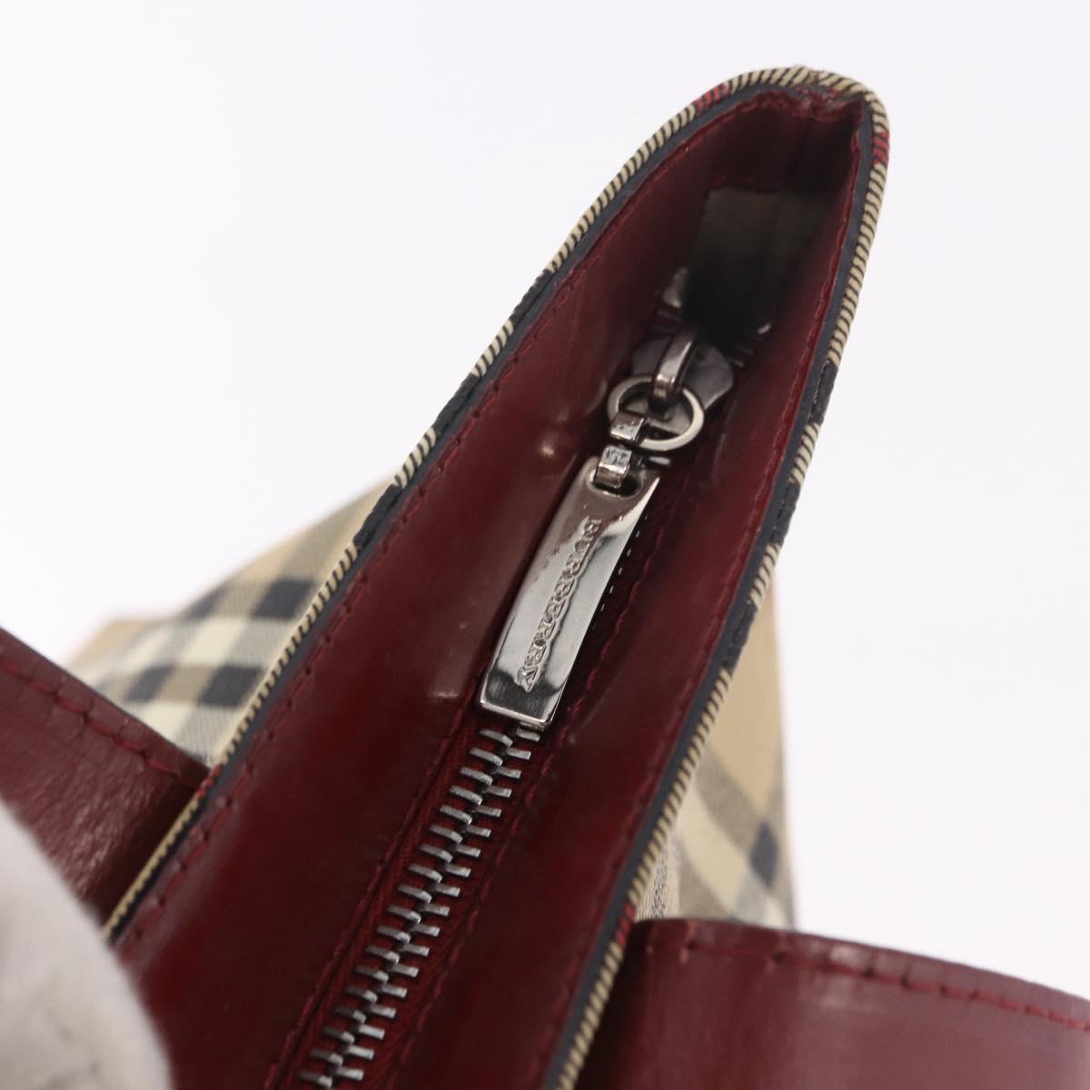 BURBERRY Nova Check Tote Bag PVC Leather Beige Silver Auth 190964