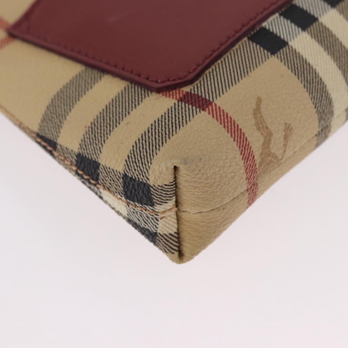 BURBERRY Nova Check Pouch PVC Leather Beige Silver Auth 190965A