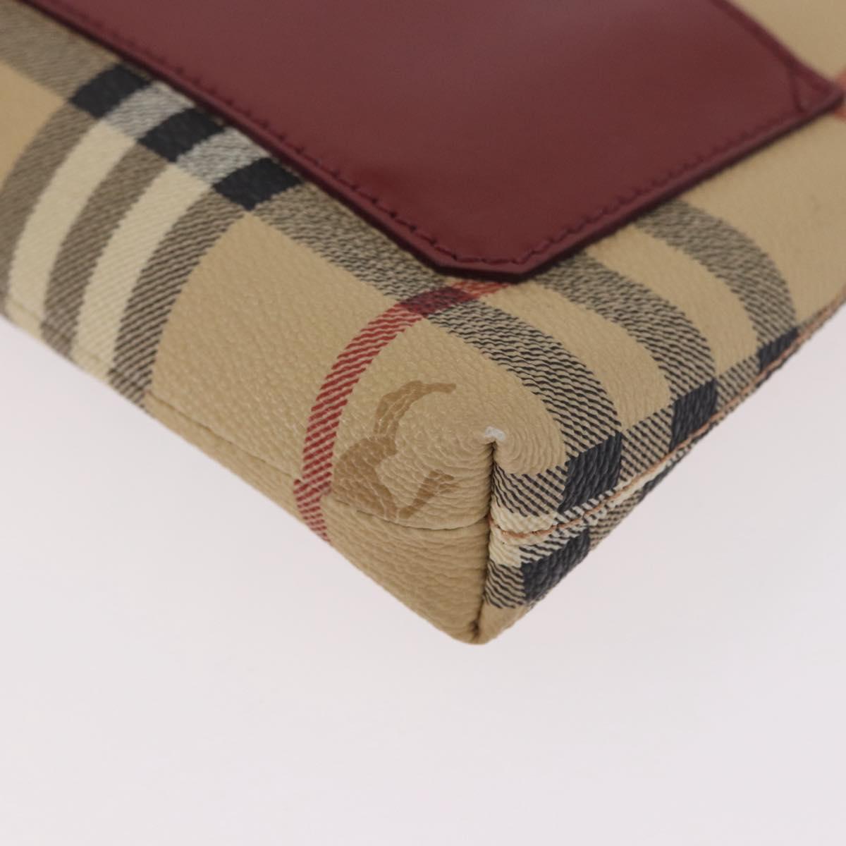 BURBERRY Nova Check Pouch PVC Leather Beige Silver Auth 190965A