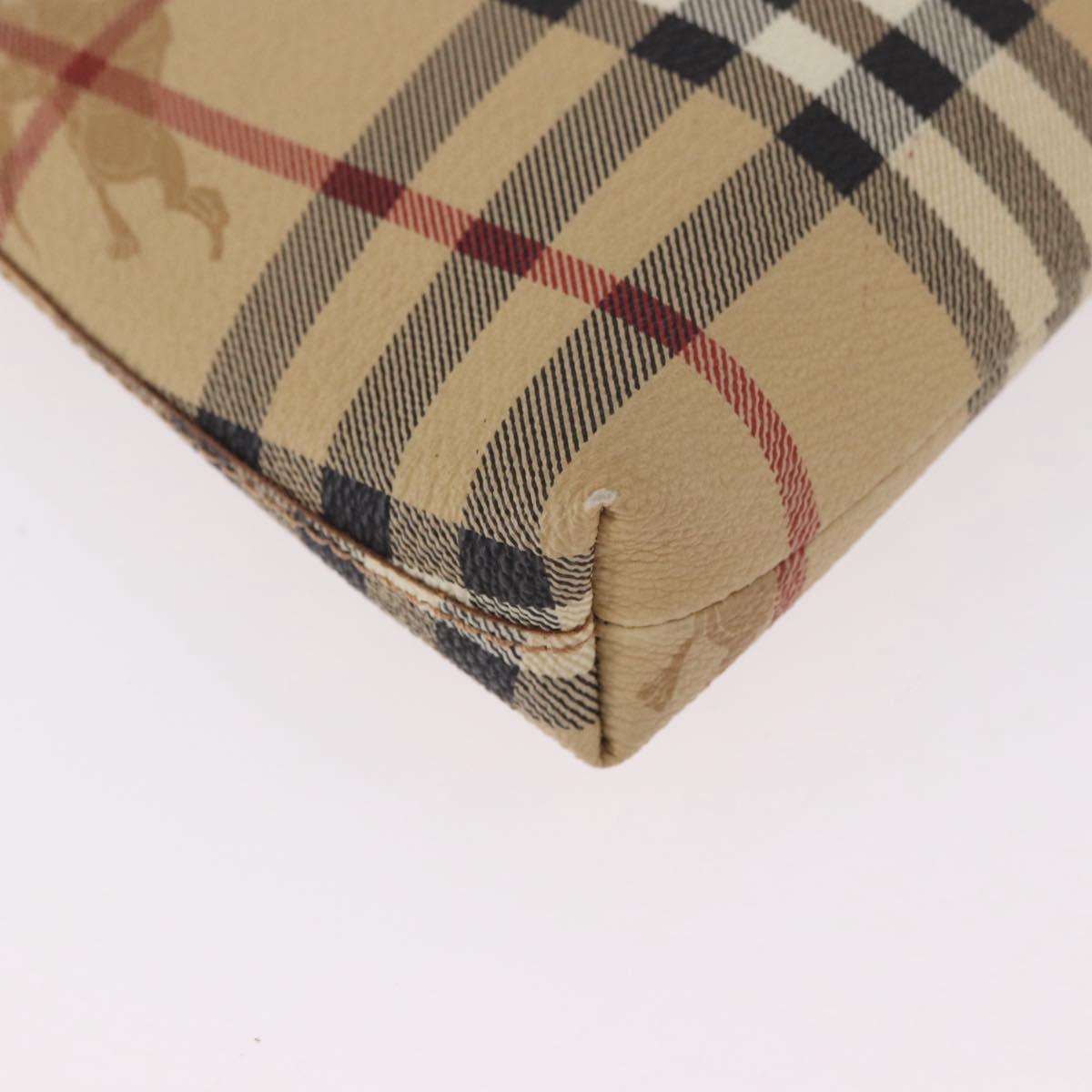 BURBERRY Nova Check Pouch PVC Leather Beige Silver Auth 190965A