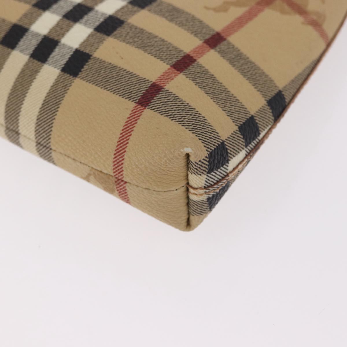 BURBERRY Nova Check Pouch PVC Leather Beige Silver Auth 190965A