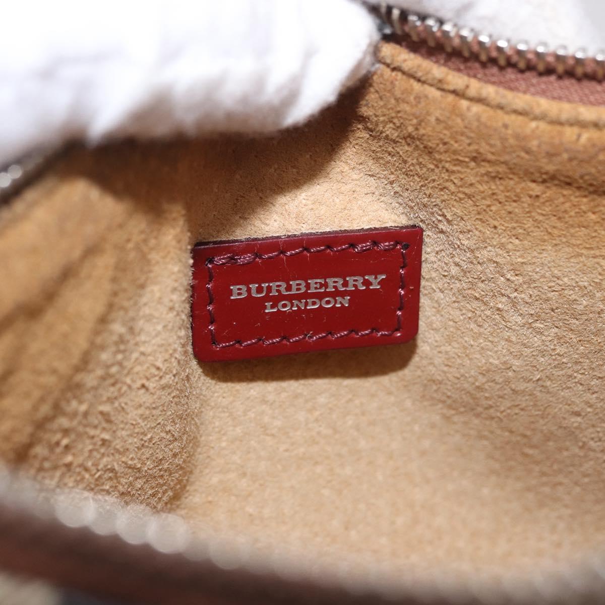 BURBERRY Nova Check Pouch PVC Leather Beige Silver Auth 190965A