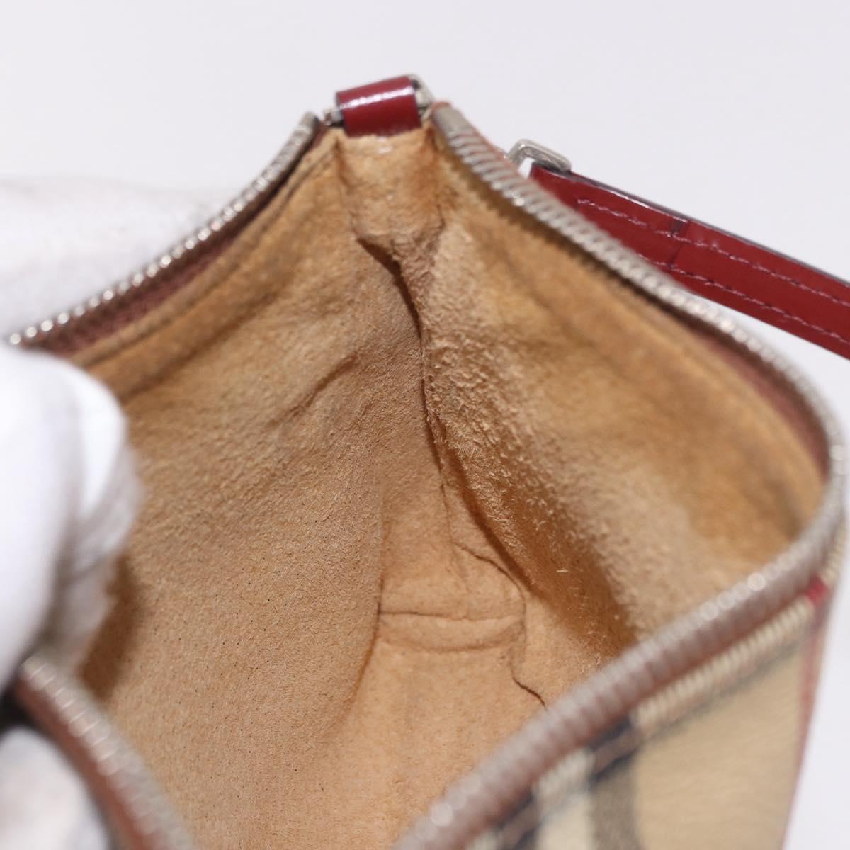 BURBERRY Nova Check Pouch PVC Leather Beige Silver Auth 190965A