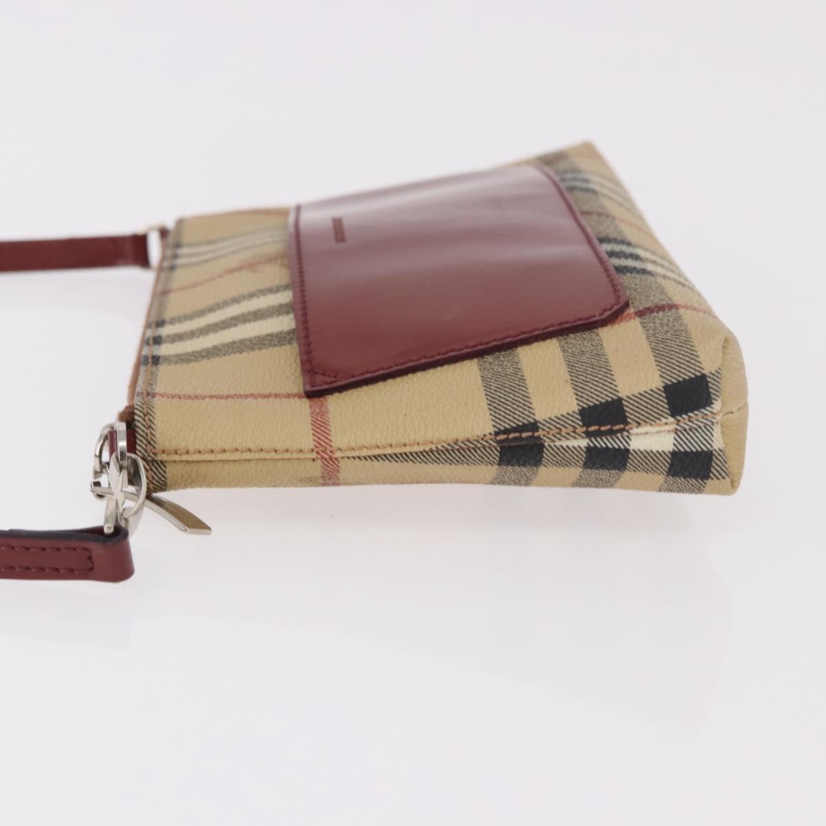 BURBERRY Nova Check Pouch PVC Leather Beige Silver Auth 190965A