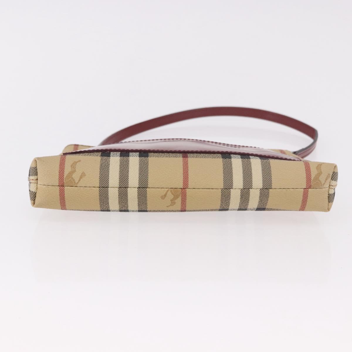 BURBERRY Nova Check Pouch PVC Leather Beige Silver Auth 190965A