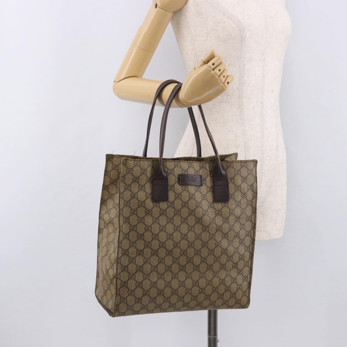GUCCI GG Supreme Tote Bag PVC Leather Beige 91249 Auth 190967
