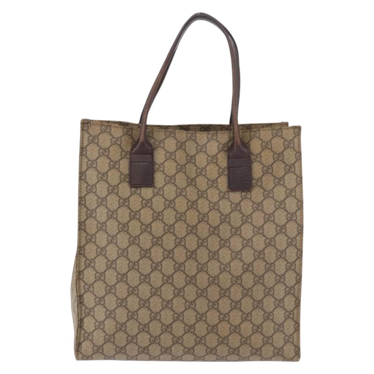 GUCCI GG Supreme Tote Bag PVC Leather Beige 91249 Auth 190967