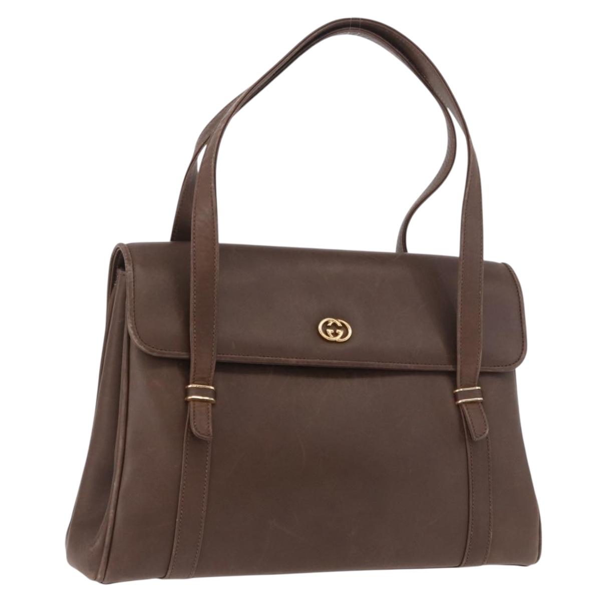 GUCCI Hand Bag Leather Brown Gold 000 46 4857 Auth 190970