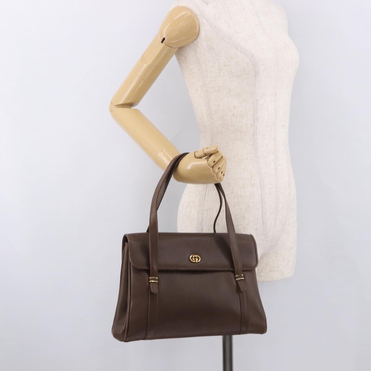 GUCCI Hand Bag Leather Brown Gold 000 46 4857 Auth 190970