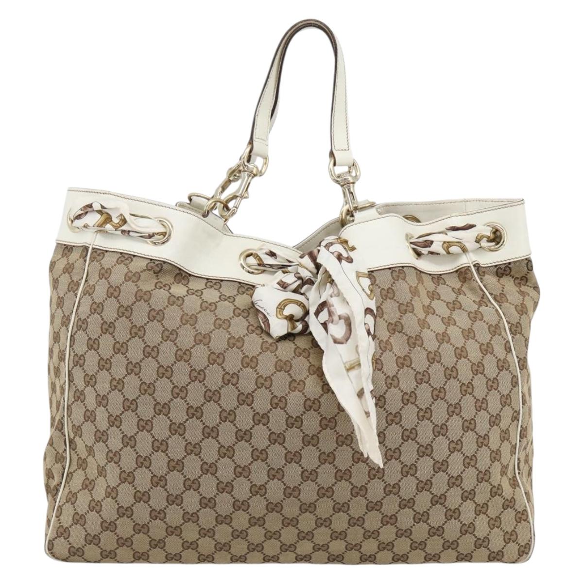 GUCCI GG Canvas Tote Bag Beige Gold 153695 Auth 190971A