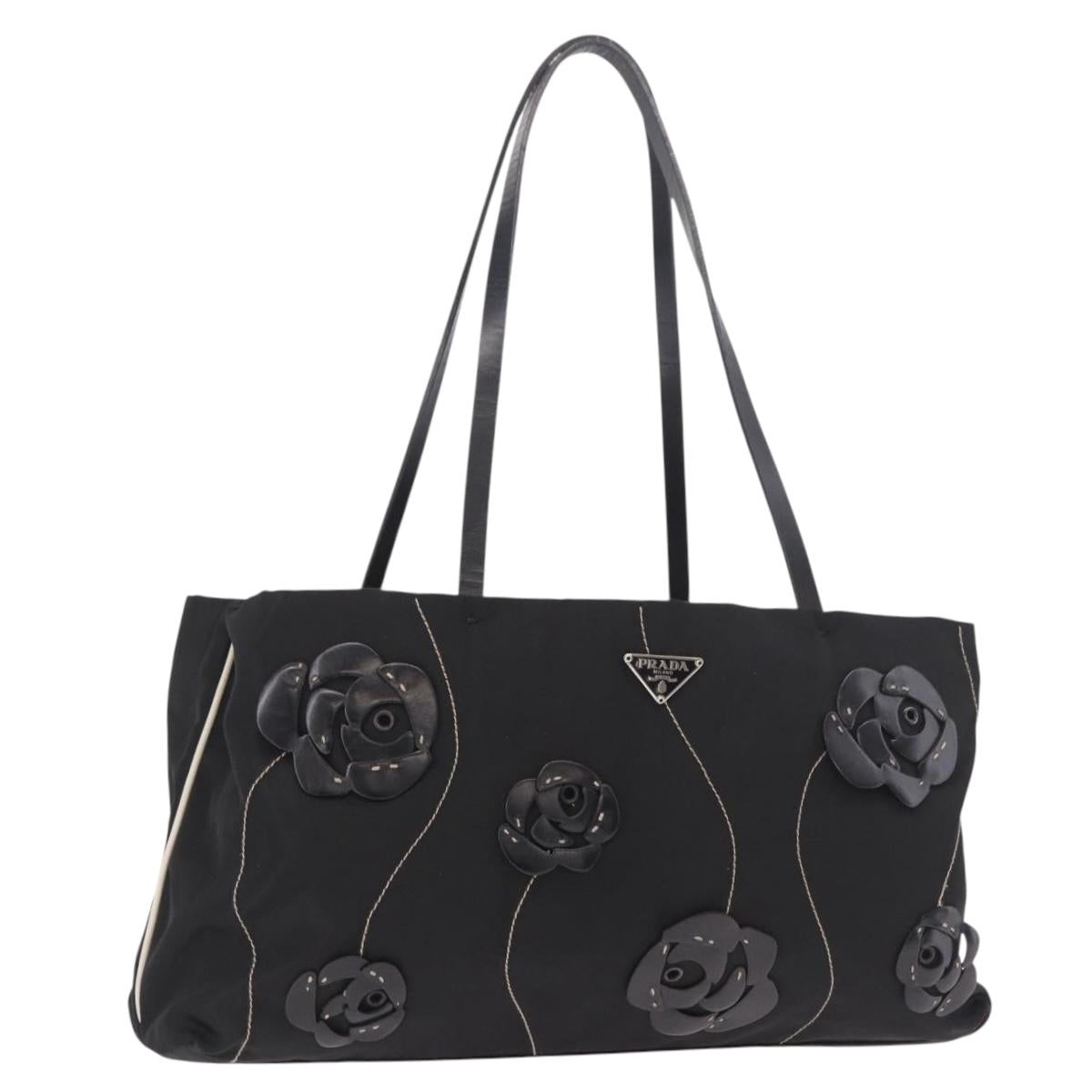 PRADA Tote Bag Nylon Black Silver Auth 190972A
