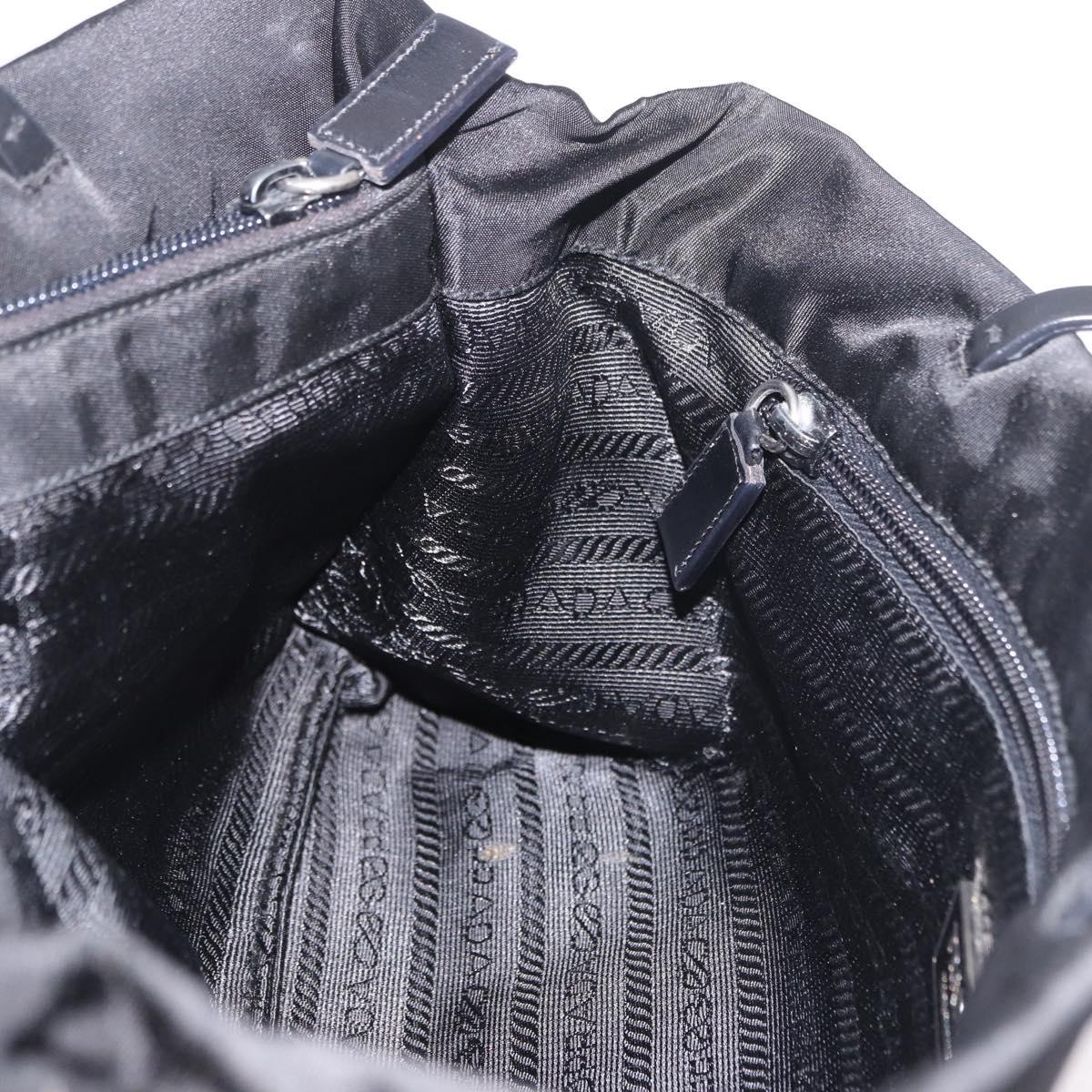 PRADA Tote Bag Nylon Black Silver Auth 190972A