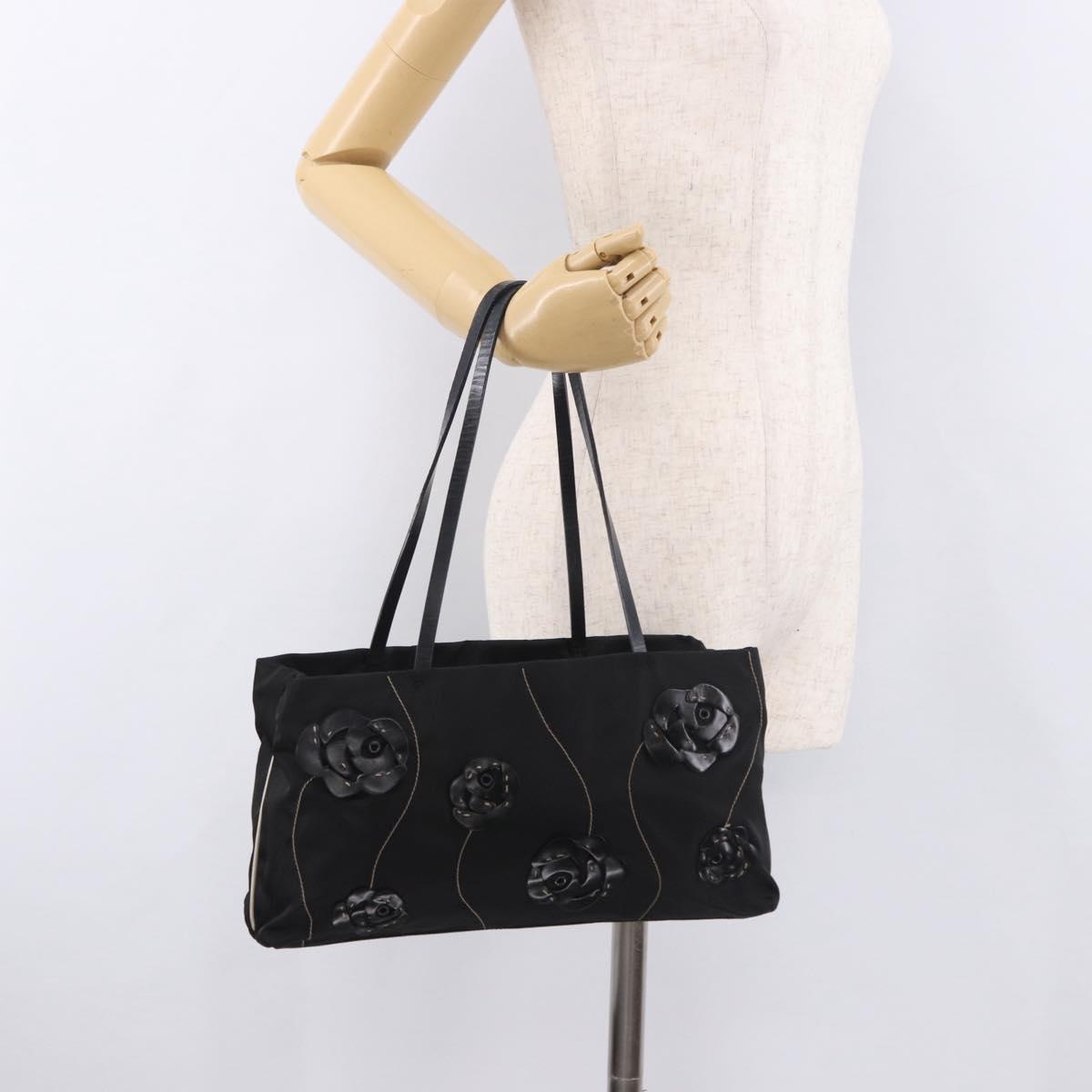 PRADA Tote Bag Nylon Black Silver Auth 190972A