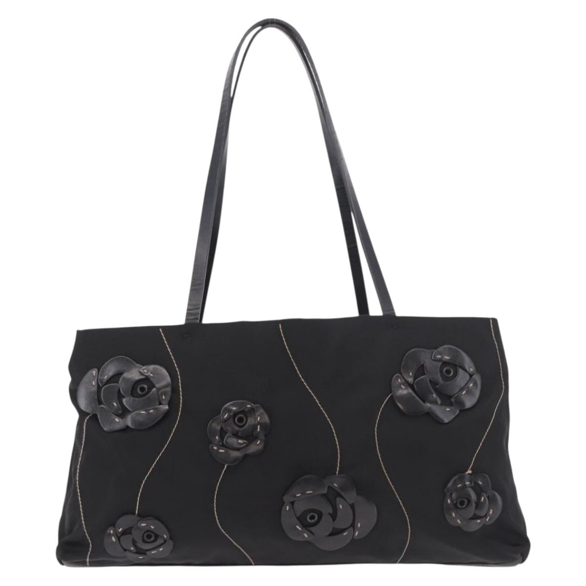 PRADA Tote Bag Nylon Black Silver Auth 190972A